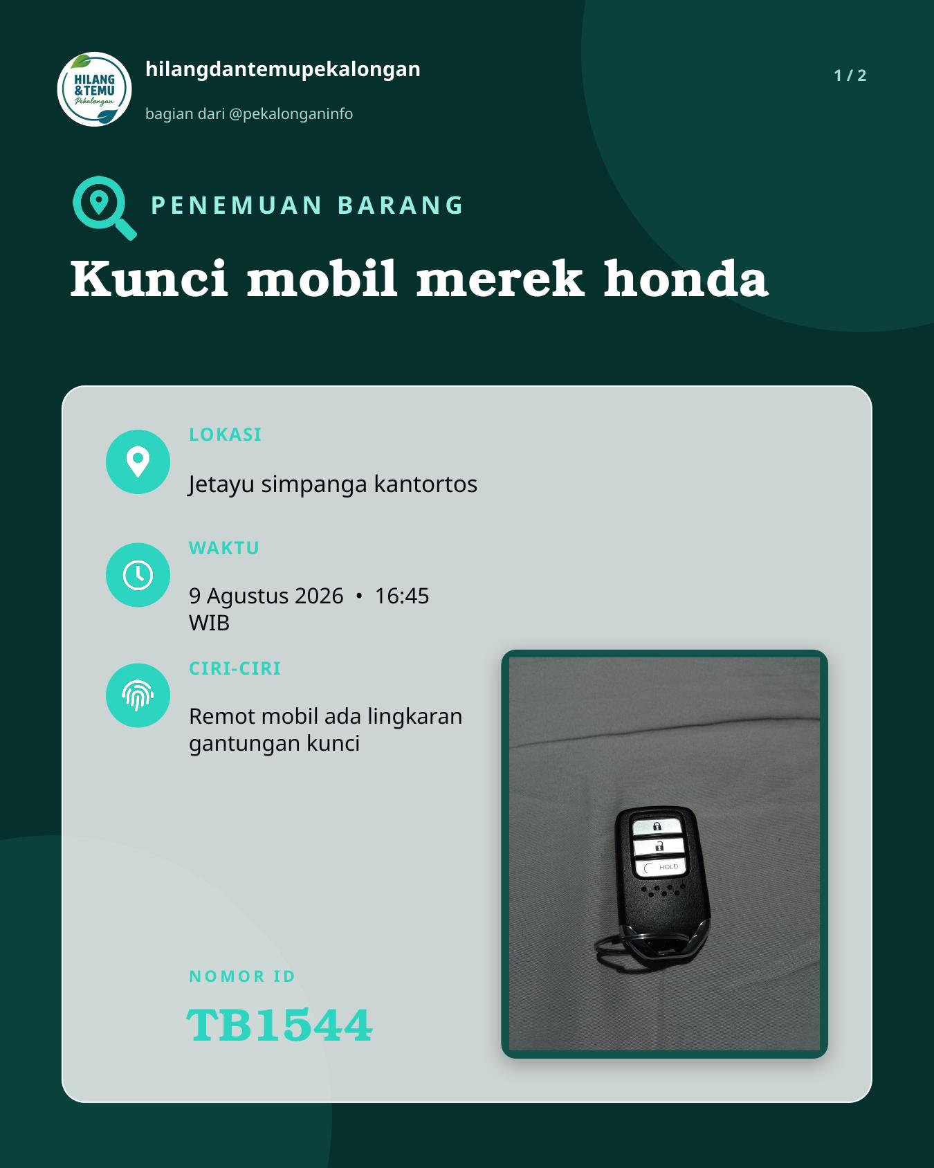 Slide laporan Kunci mobil merek honda (TB1544)