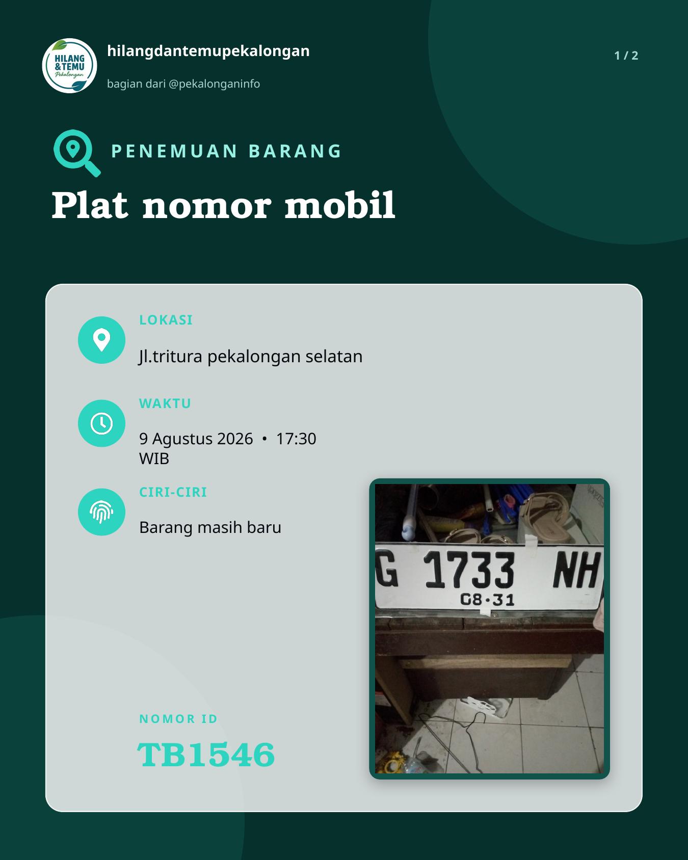 Slide laporan Plat nomor mobil (TB1546)