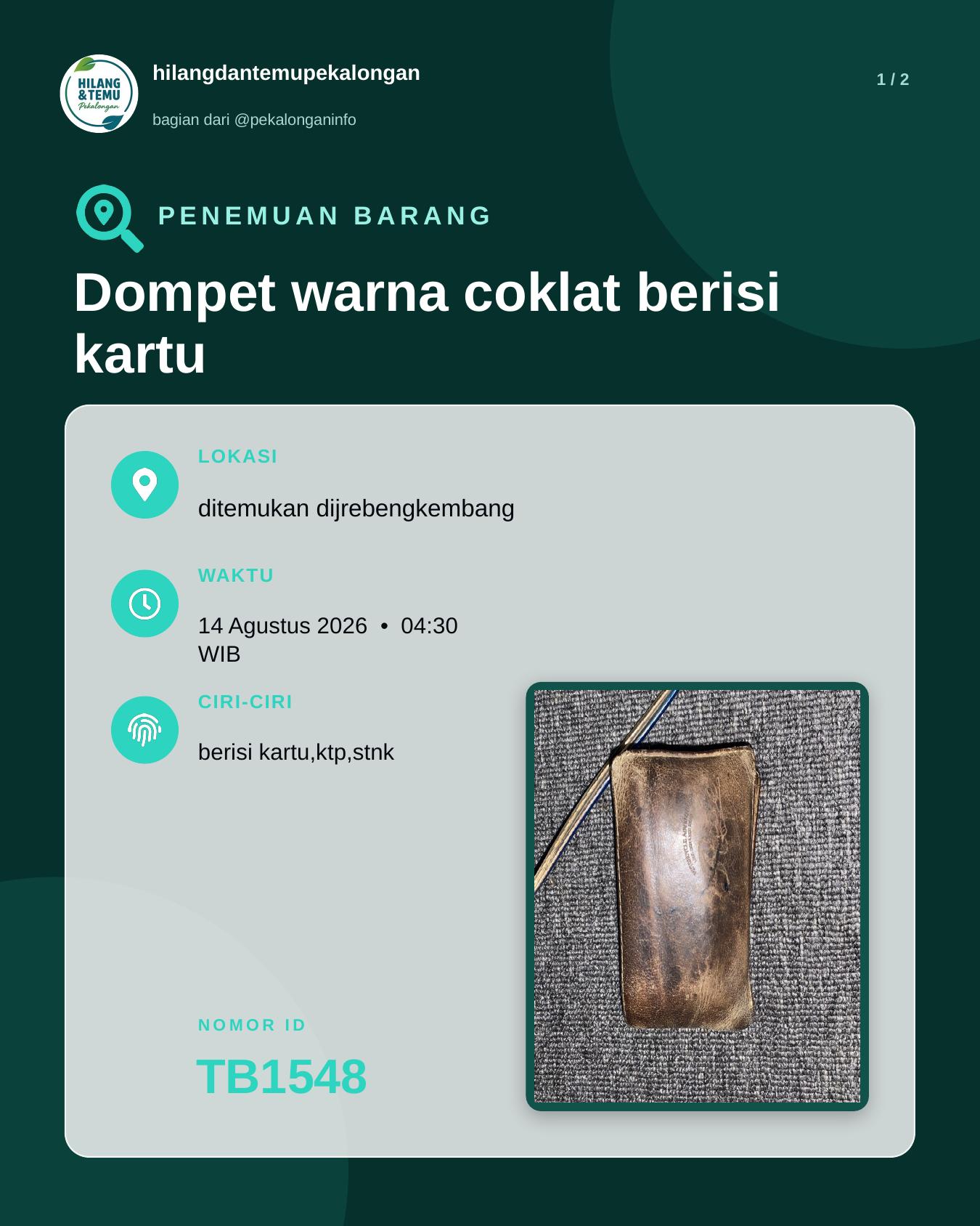 Slide 1 laporan Dompet warna coklat berisi kartu