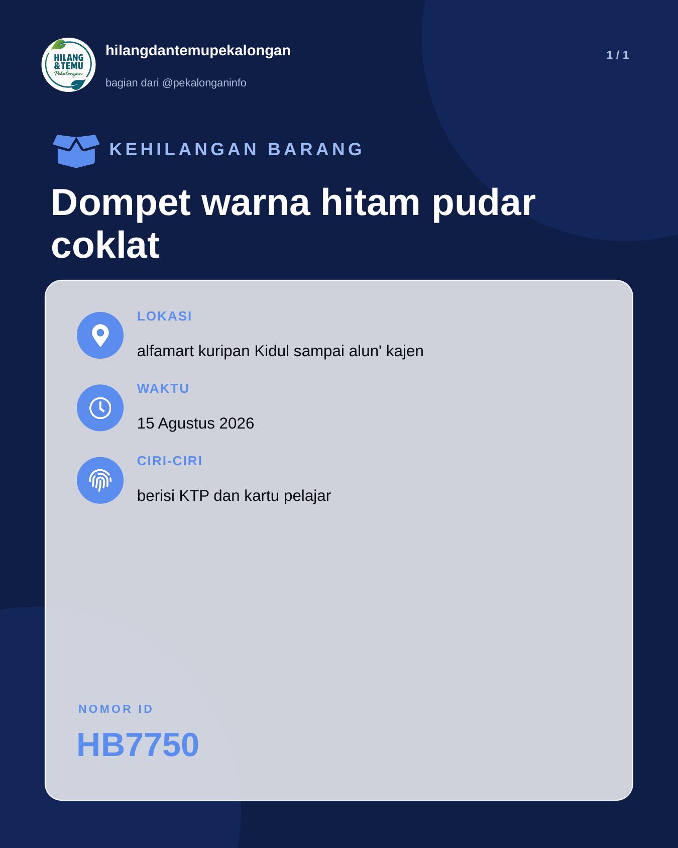 Slide laporan Dompet warna hitam pudar coklat (HB7750)