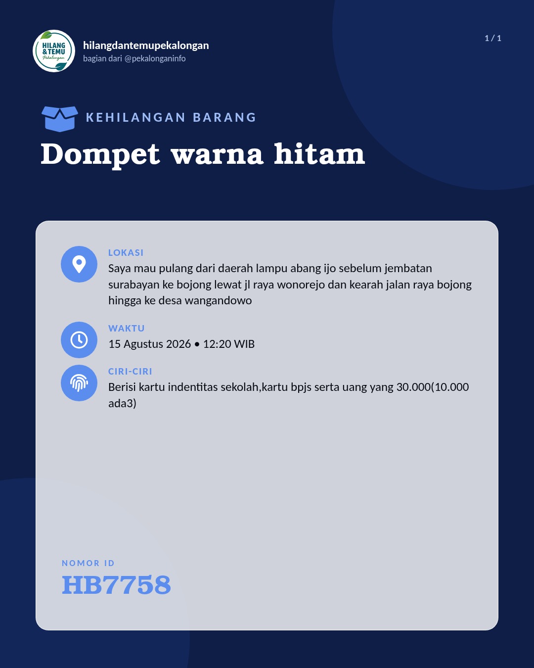 Slide laporan Dompet warna hitam (HB7758)