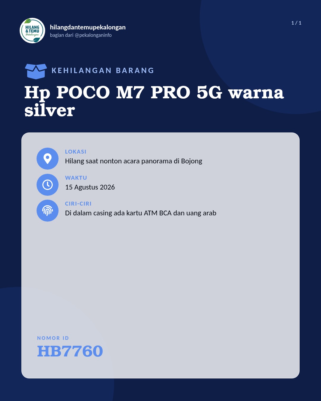 Slide laporan Hp POCO M7 PRO 5G warna silver (HB7760)
