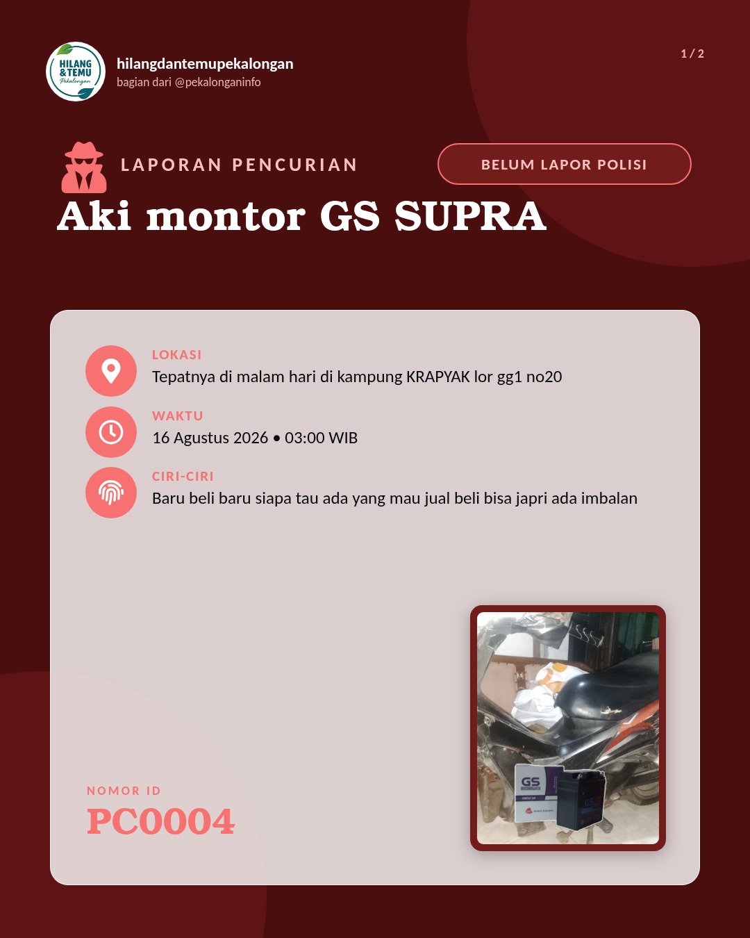 Slide 1 laporan Aki montor GS SUPRA