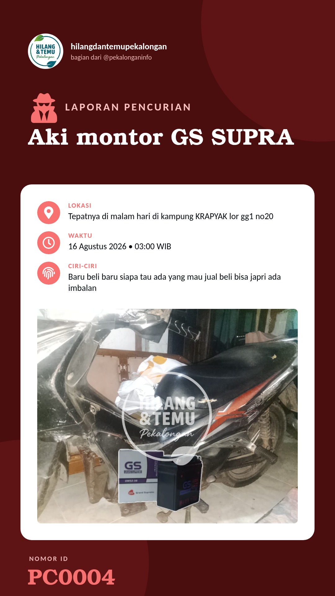 Story 9:16 laporan Aki montor GS SUPRA
