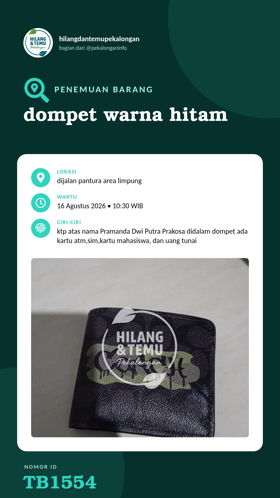 Story 9:16 laporan dompet warna hitam