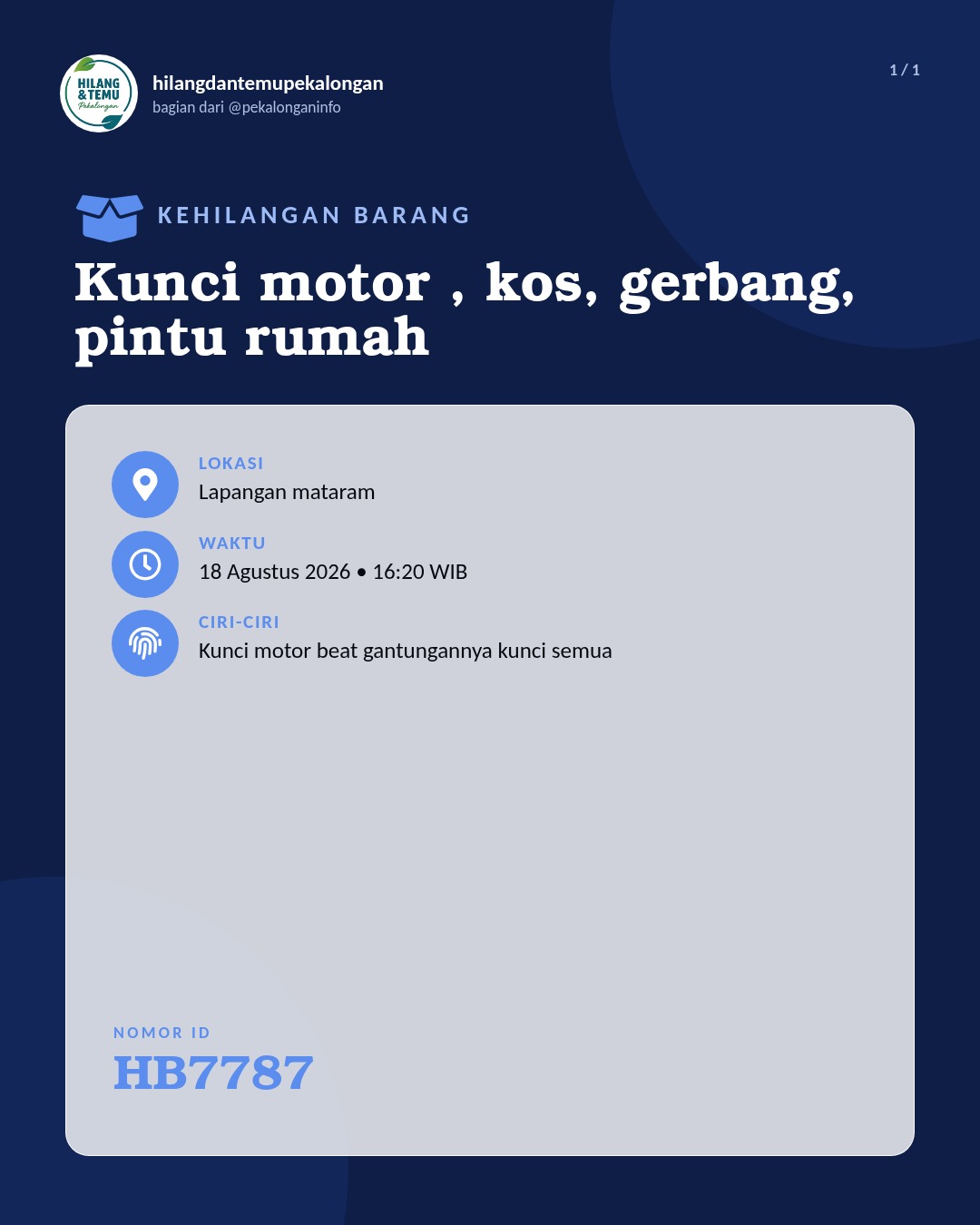 Slide laporan Kunci motor , kos, gerbang, pintu rumah (HB7787)