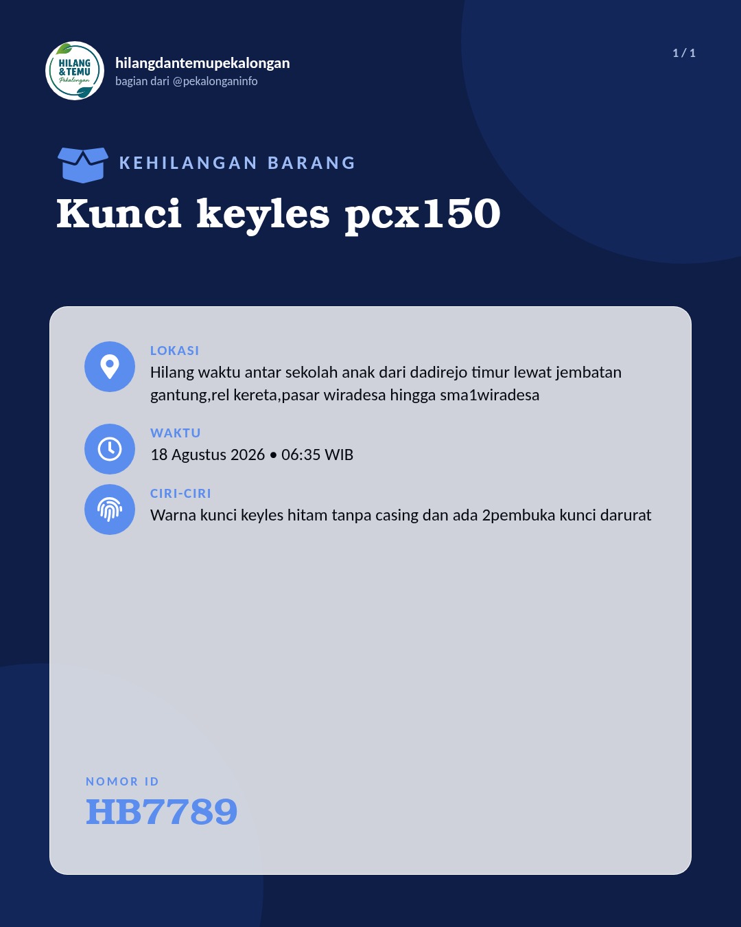 Slide laporan Kunci keyles pcx150 (HB7789)