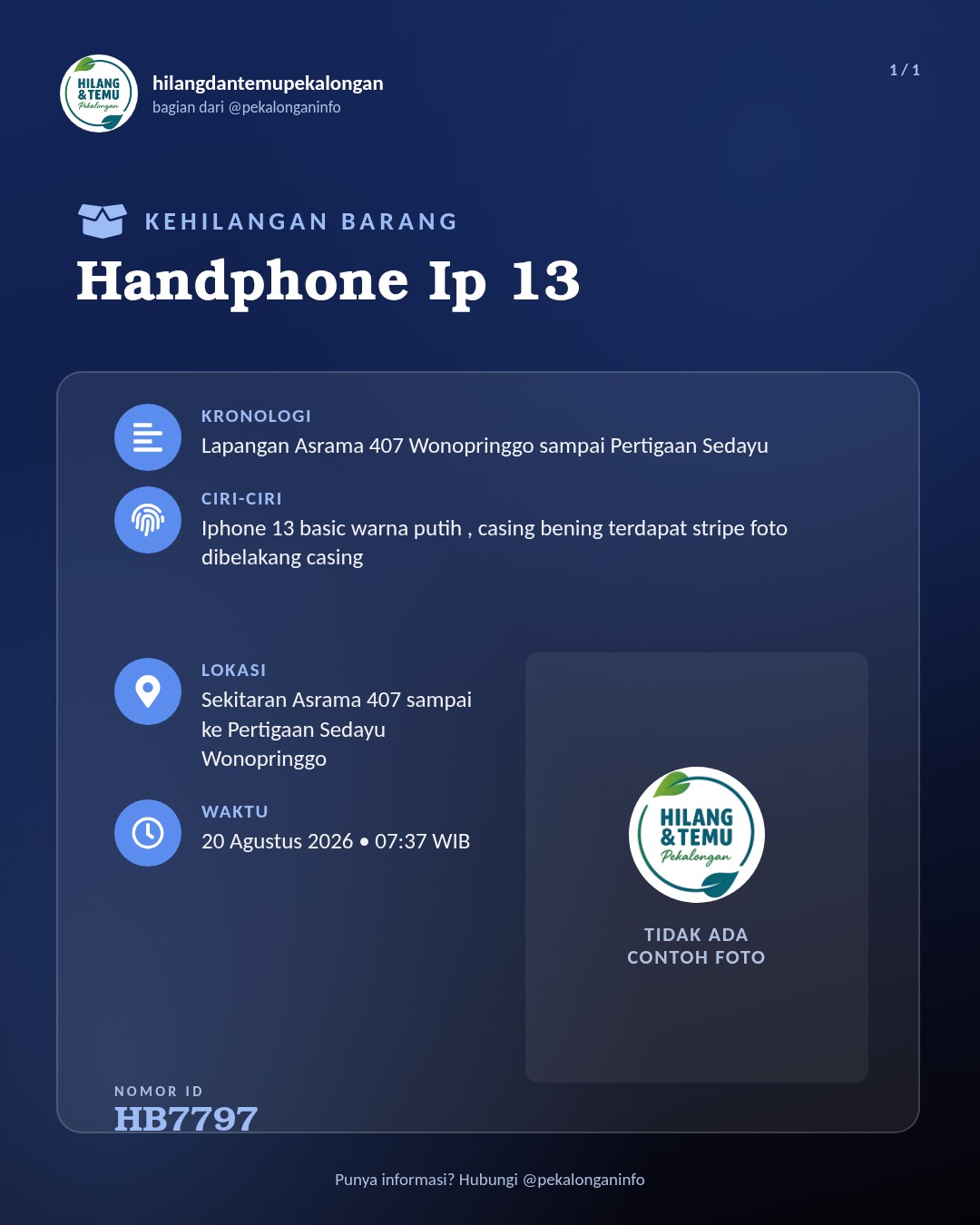 Slide laporan Handphone Ip 13 (HB7797)