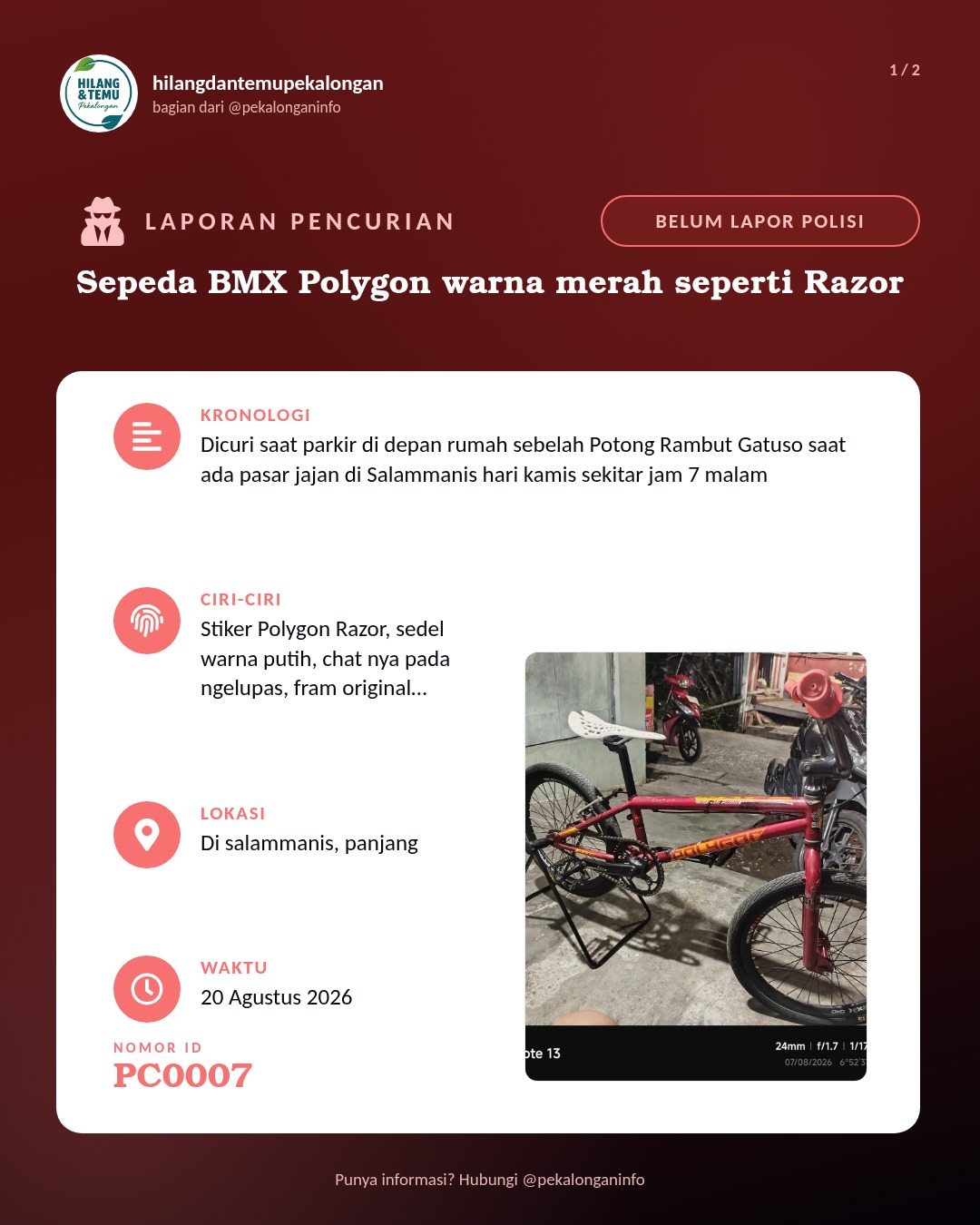 Slide 1 laporan Sepeda BMX Polygon warna merah seperti Razor