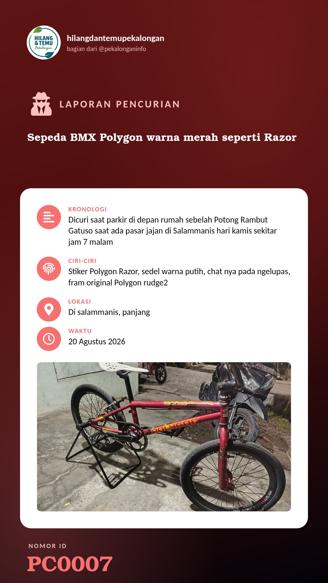 Story 9:16 laporan Sepeda BMX Polygon warna merah seperti Razor