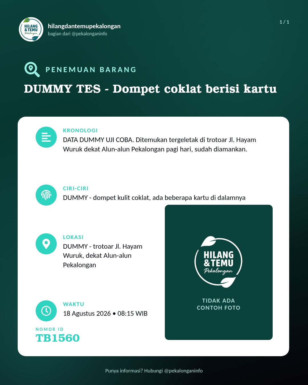 Slide laporan DUMMY TES - Dompet coklat berisi kartu (TB1560)