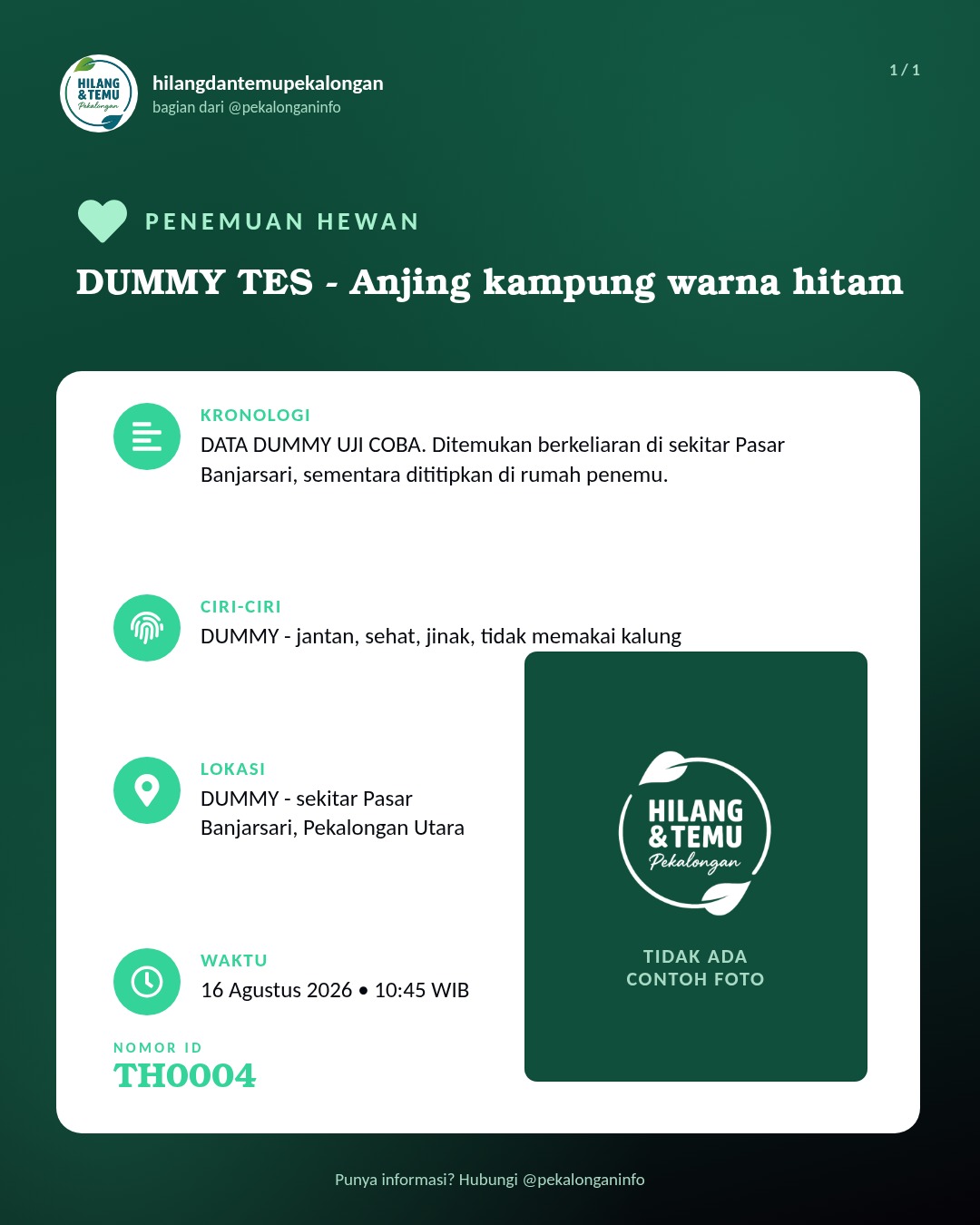 Slide laporan DUMMY TES - Anjing kampung warna hitam (TH0004)