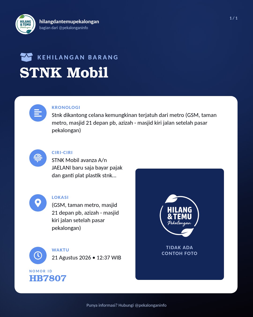 Slide laporan STNK Mobil (HB7807)