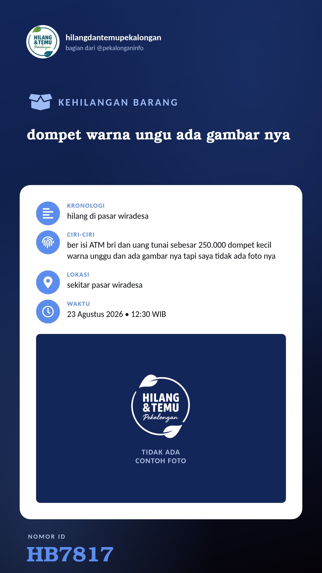 Story 9:16 laporan dompet warna ungu ada gambar nya