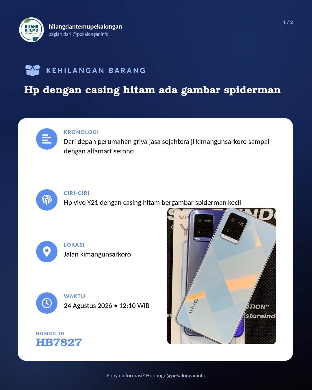 Slide 1 laporan Hp dengan casing hitam ada gambar spiderman