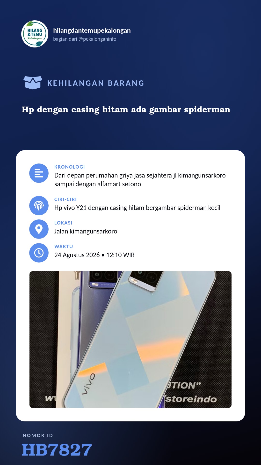 Story 9:16 laporan Hp dengan casing hitam ada gambar spiderman