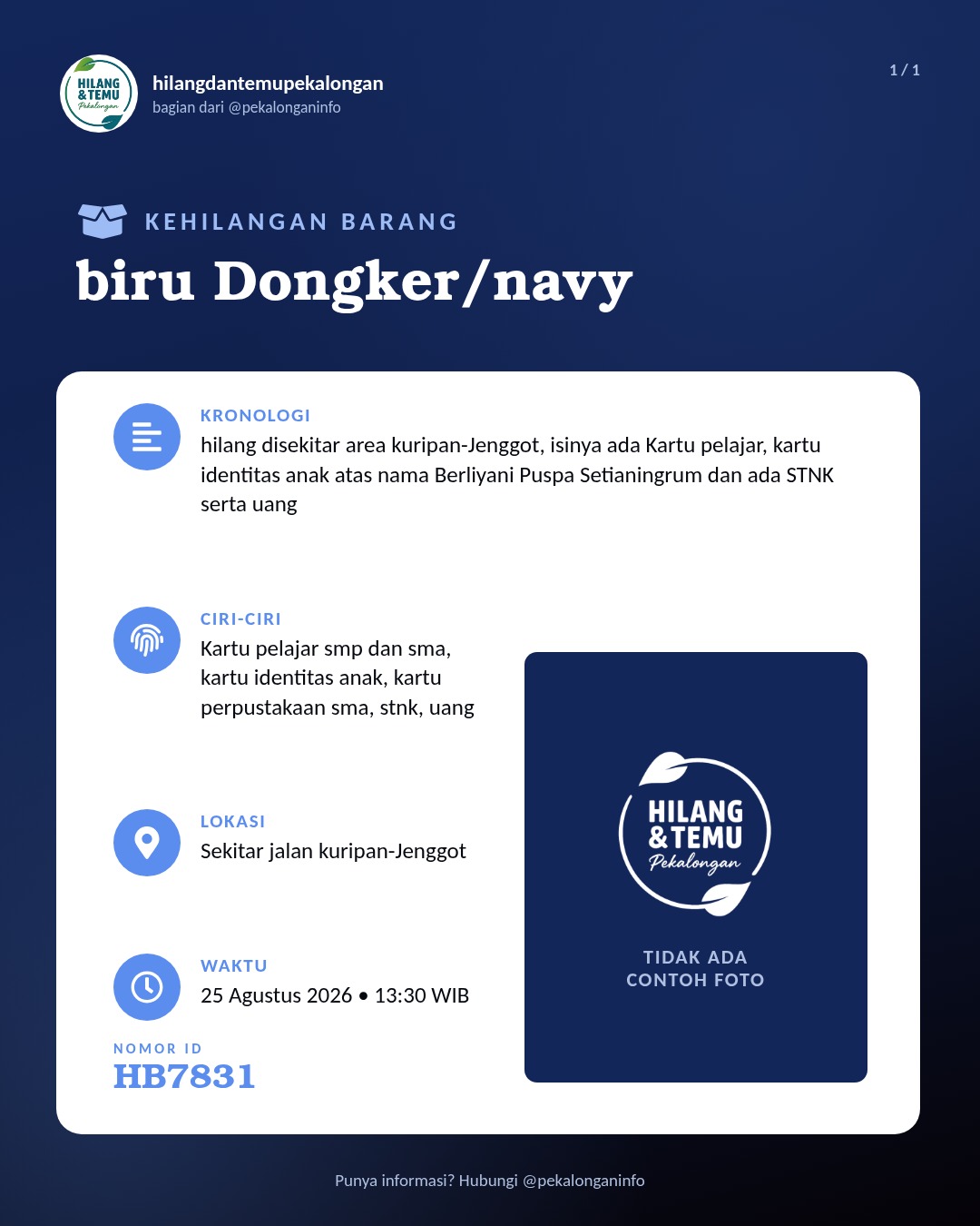 Slide laporan biru Dongker/navy (HB7831)