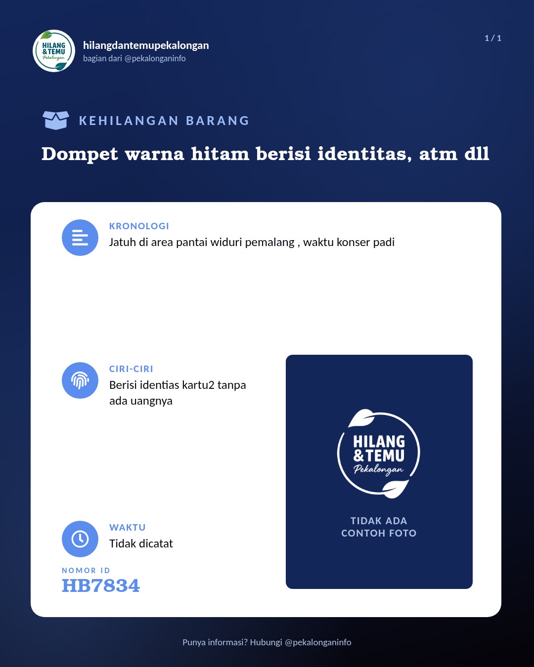 Slide laporan Dompet warna hitam berisi identitas, atm dll (HB7834)