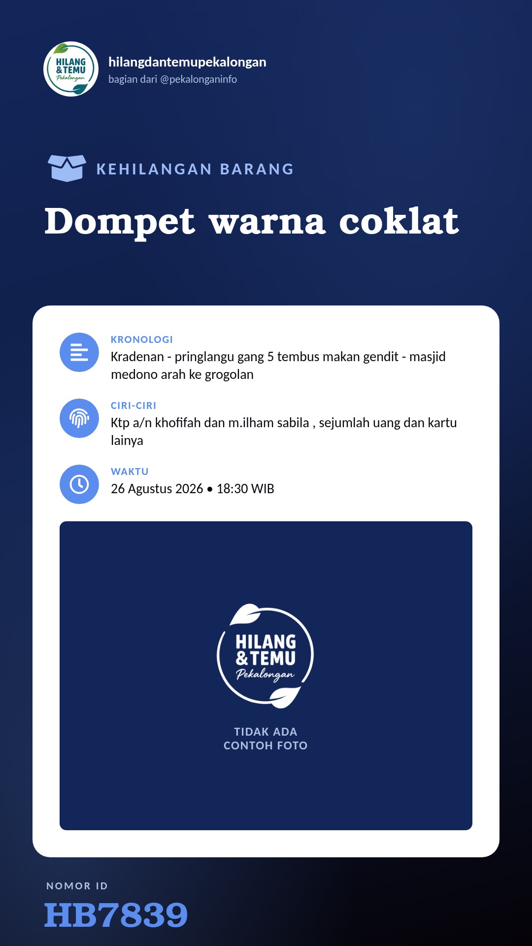 Story 9:16 laporan Dompet warna coklat