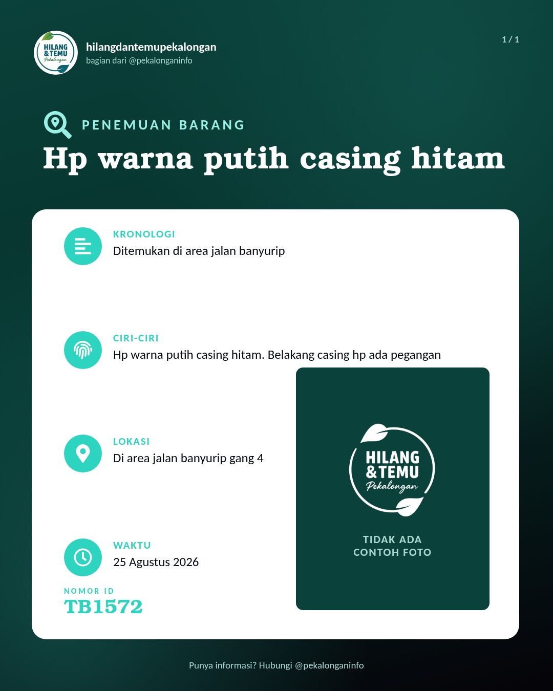 Slide laporan Hp warna putih casing hitam (TB1572)