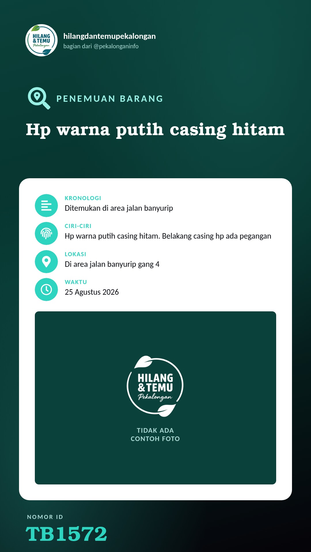 Story 9:16 laporan Hp warna putih casing hitam