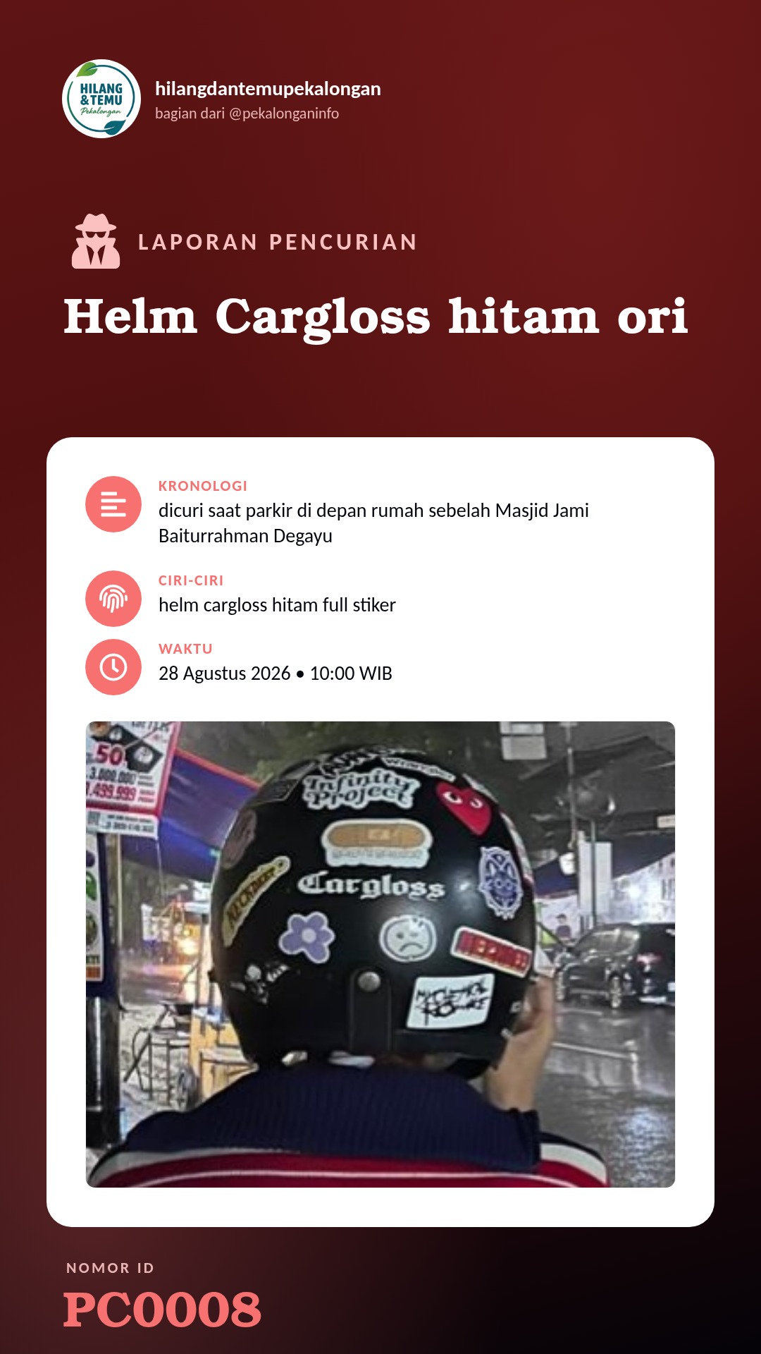 Story 9:16 laporan Helm Cargloss hitam ori