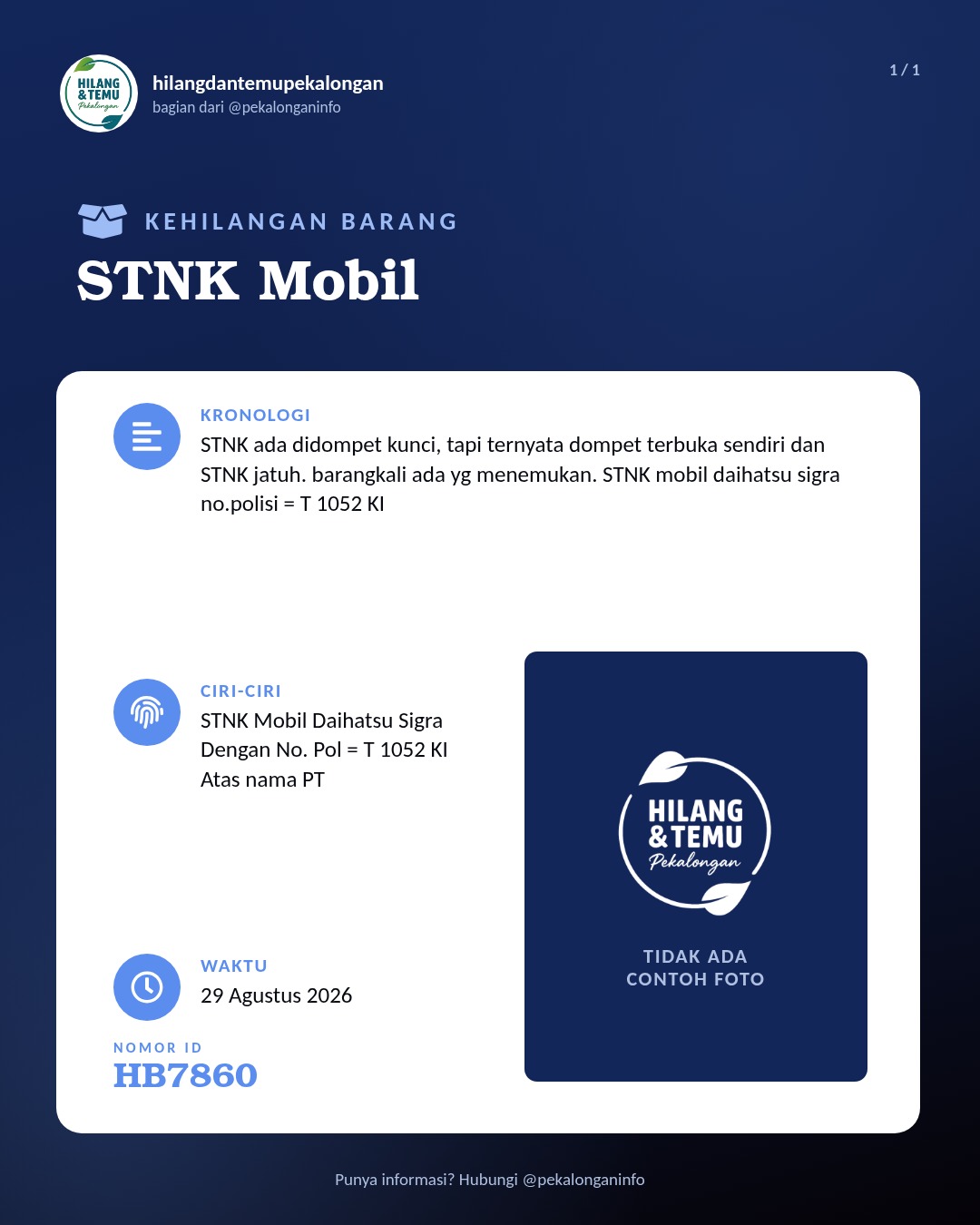 Slide laporan STNK Mobil (HB7860)