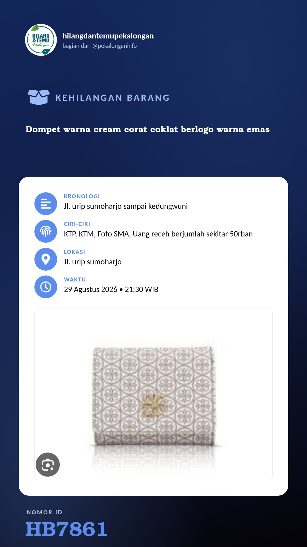 Story 9:16 laporan Dompet warna cream corat coklat berlogo warna emas