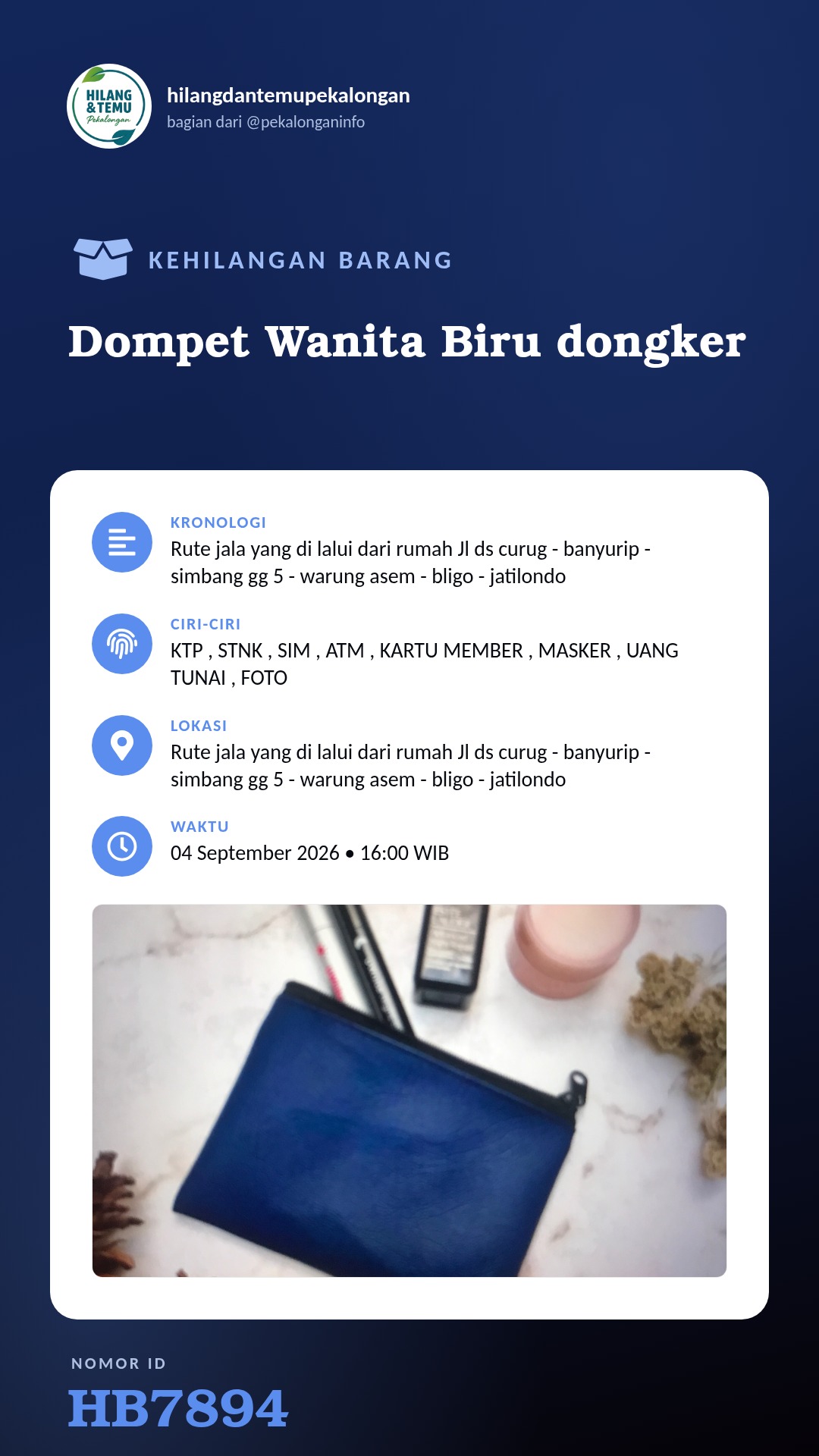 Story 9:16 laporan Dompet Wanita Biru dongker