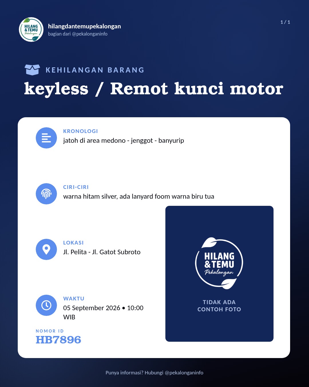 Slide laporan keyless / Remot kunci motor (HB7896)