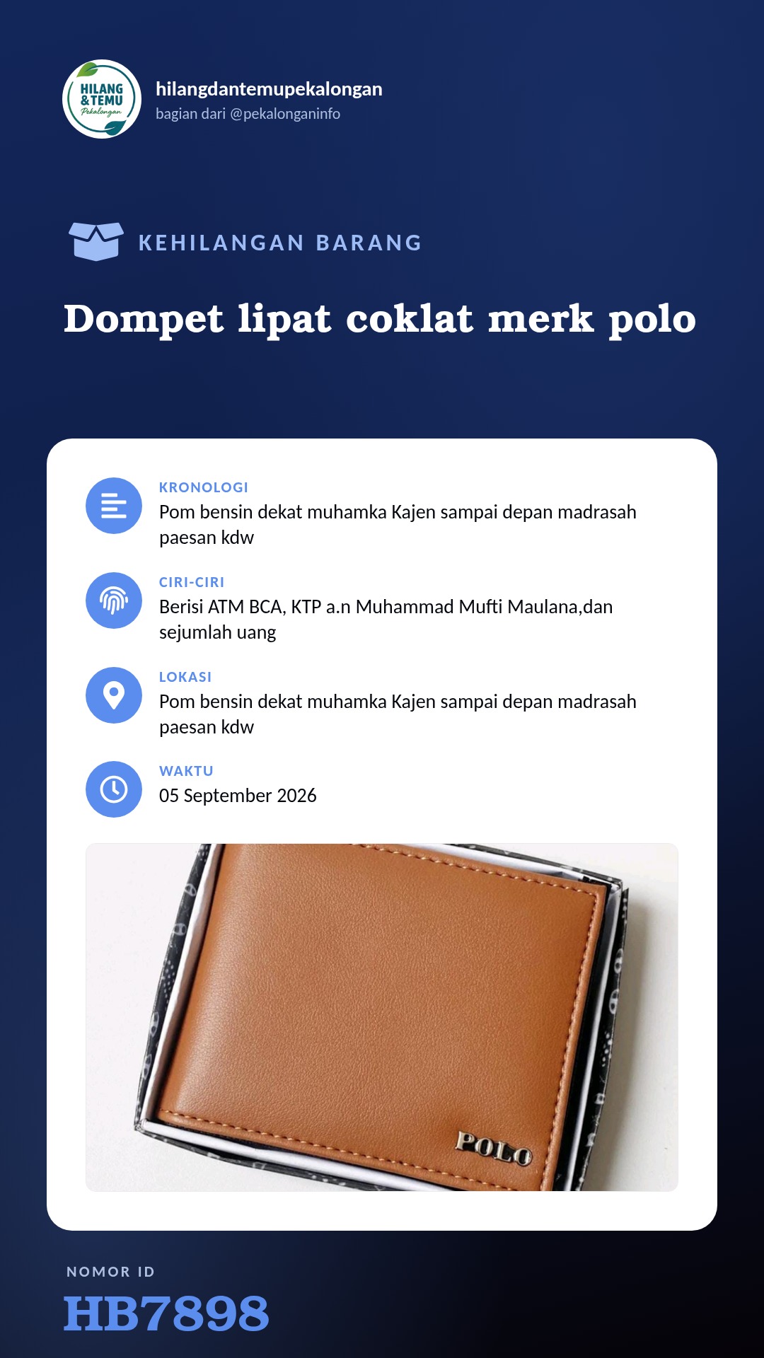 Story 9:16 laporan Dompet lipat coklat merk polo