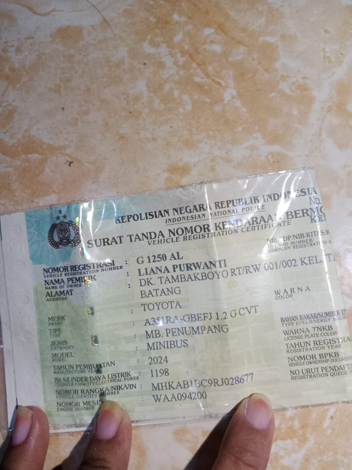 Foto laporan STNK Mobil (TB1596)