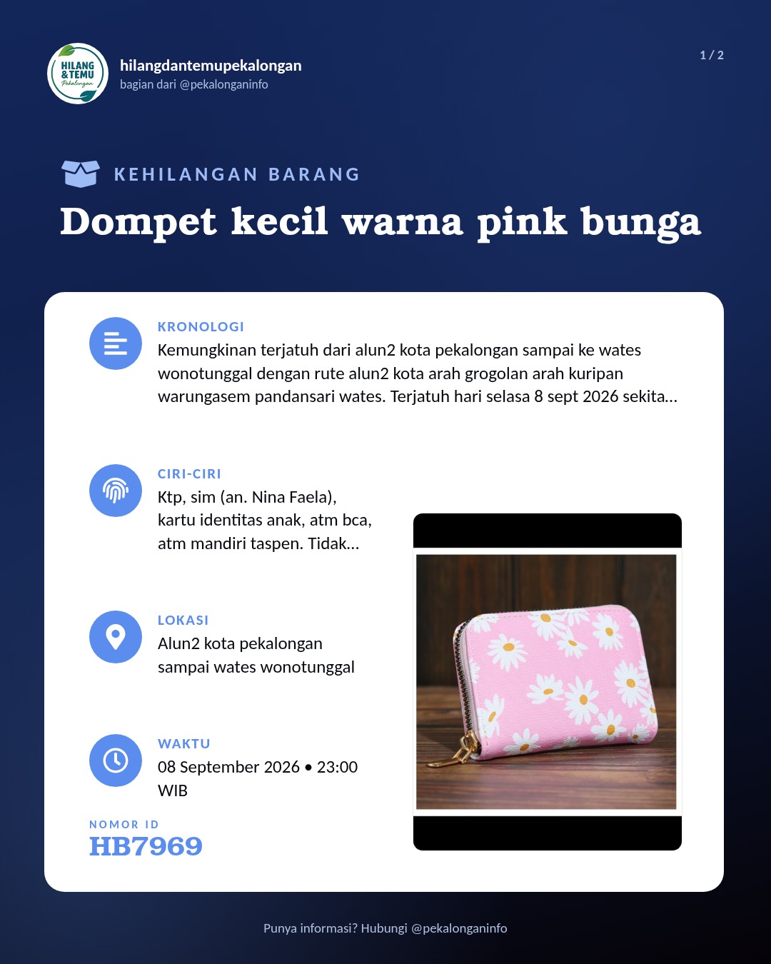 Slide 1 laporan Dompet kecil warna pink bunga