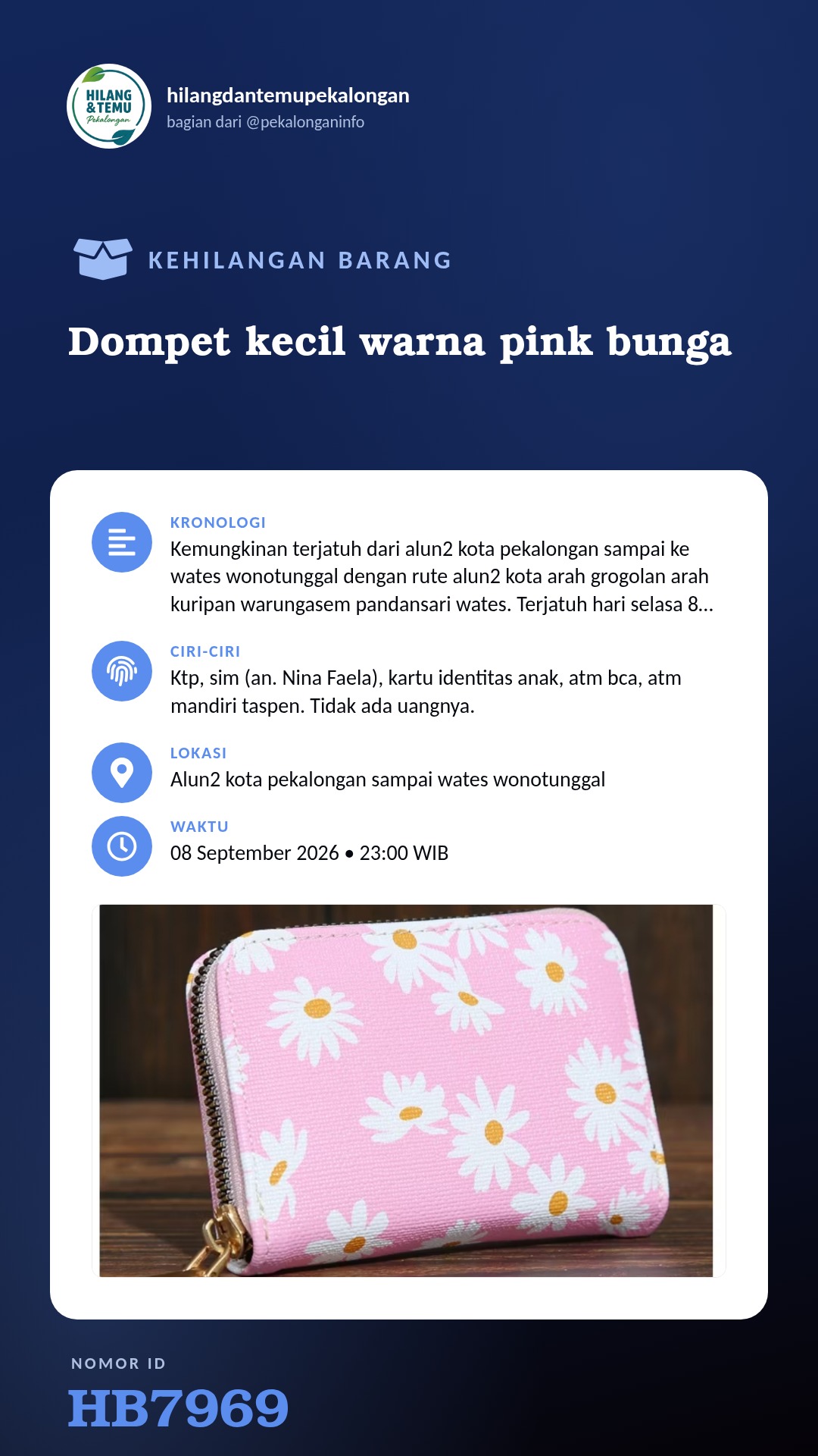 Story 9:16 laporan Dompet kecil warna pink bunga