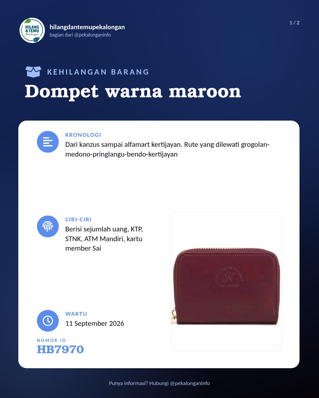 Slide 1 laporan Dompet warna maroon