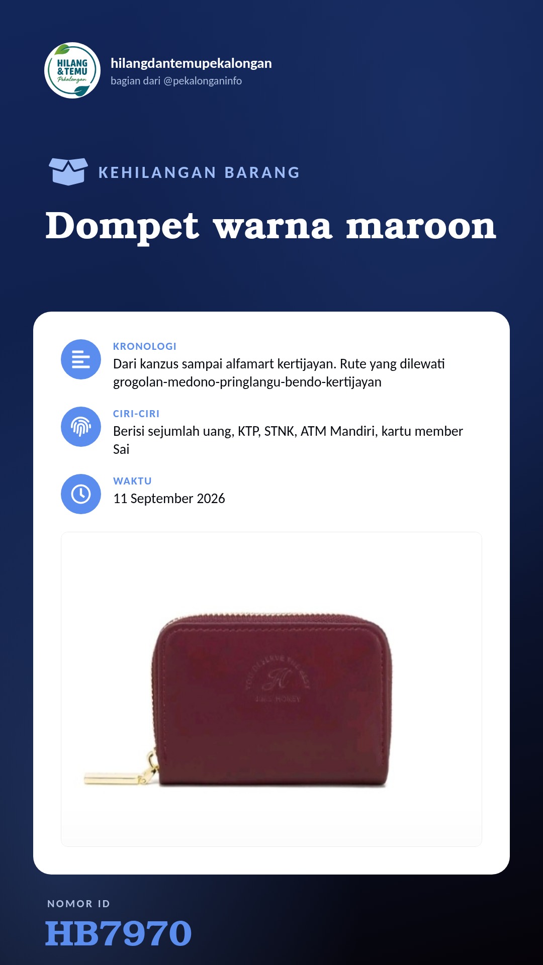 Story 9:16 laporan Dompet warna maroon