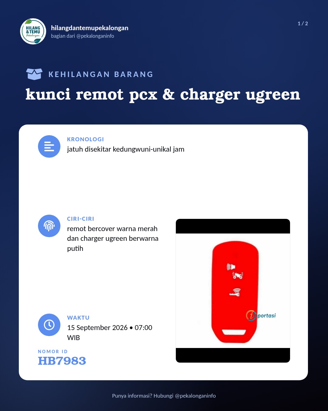 Slide 1 laporan kunci remot pcx & charger ugreen