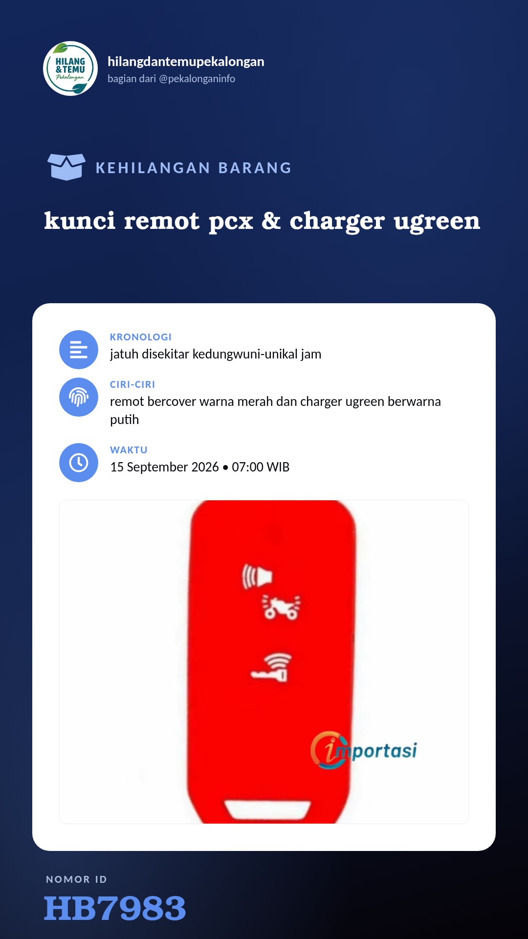 Story 9:16 laporan kunci remot pcx & charger ugreen
