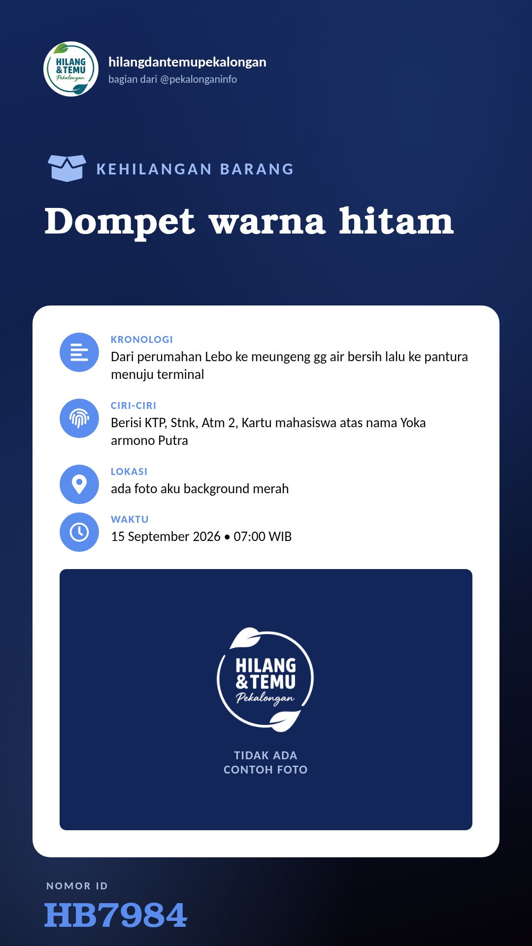 Story 9:16 laporan Dompet warna hitam