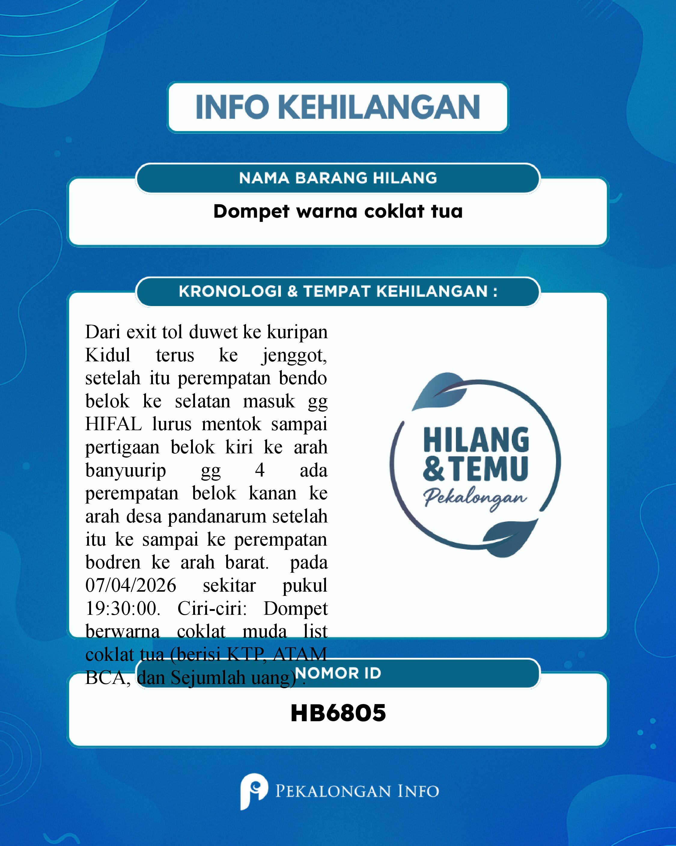 Foto laporan Dompet warna coklat tua (HB6805)
