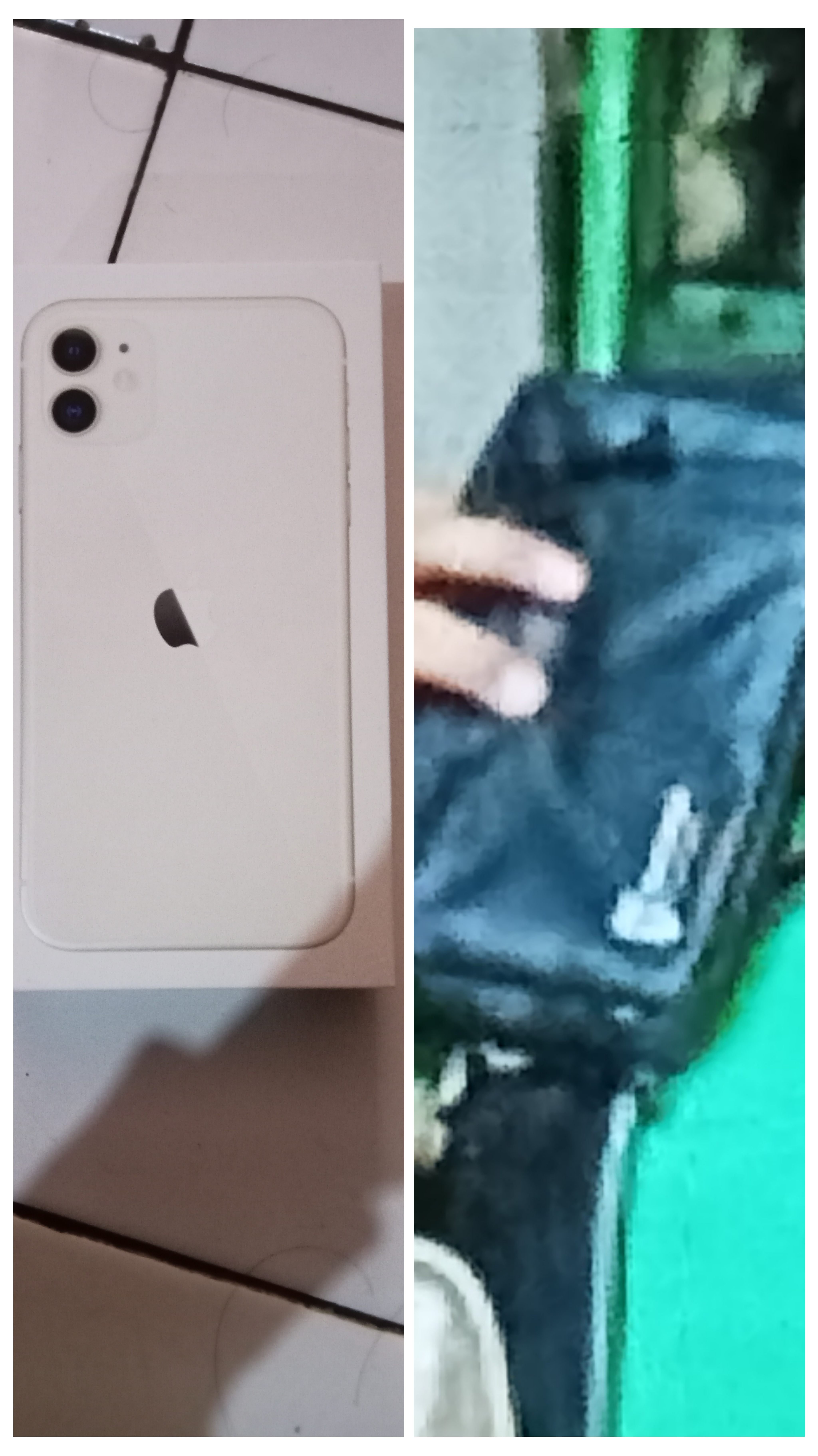 Foto laporan tas hitam persegi panjang warna hitam di dalamnya hp iPhone11 warna putih cassing putih sama ktp (HB0538)