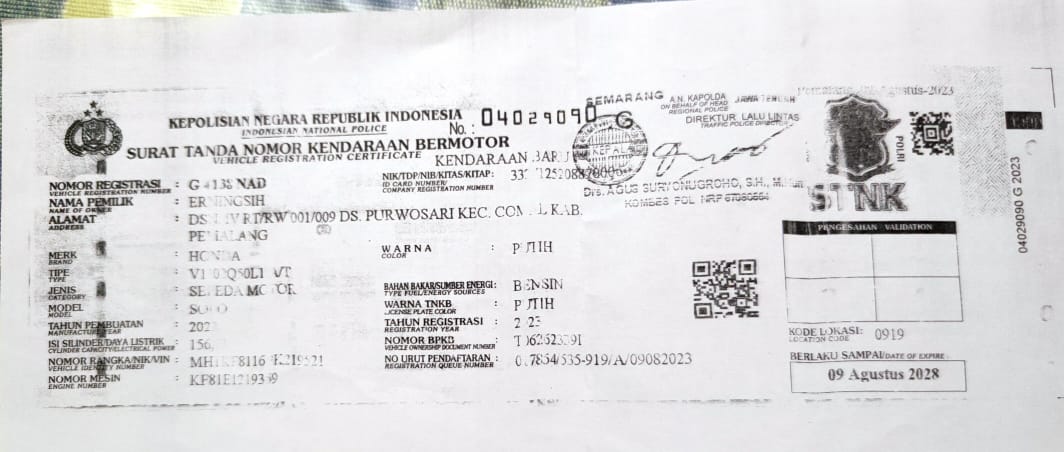 Foto laporan KEHILANGAN STNK PCX (HB0746)