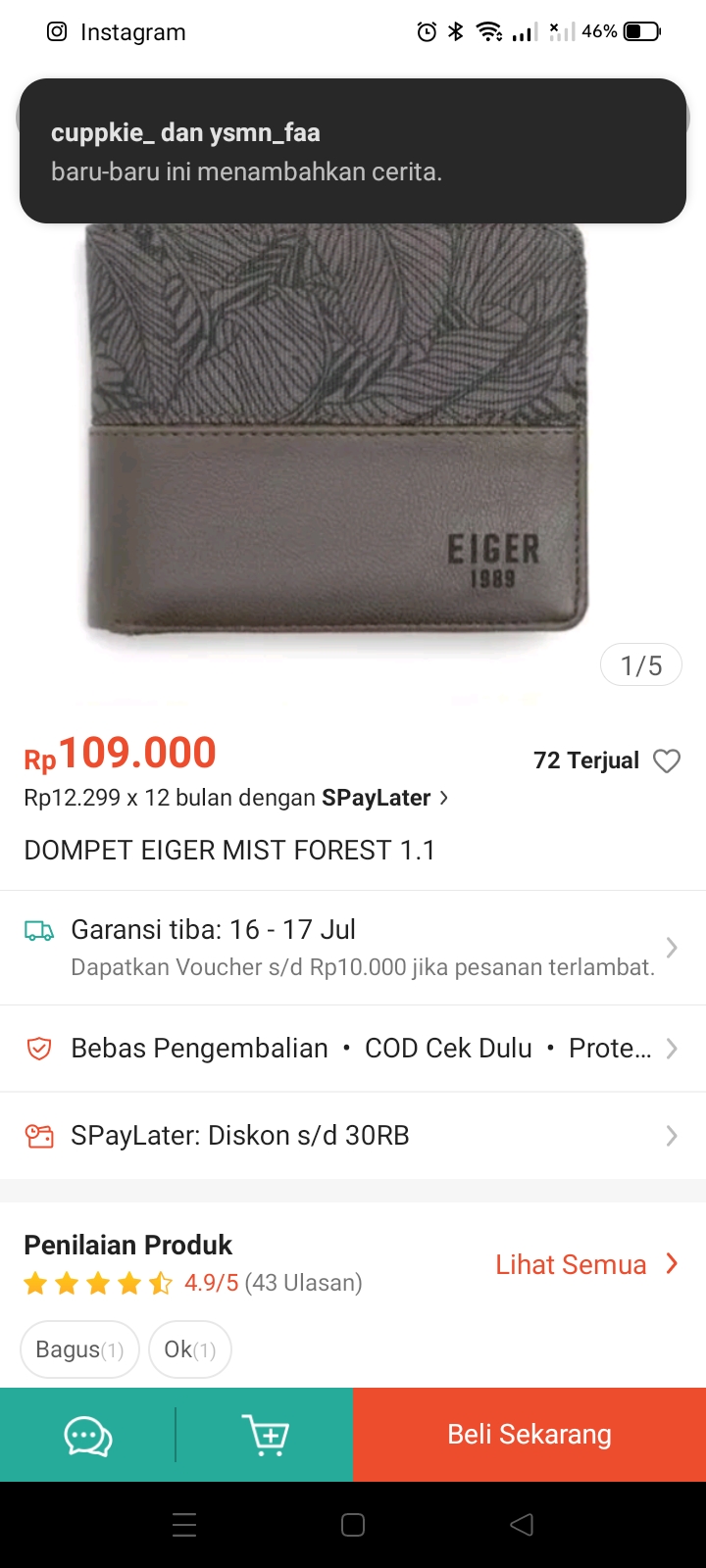 Foto laporan Dompet Beserta Isinya, Berwarna Coklat Tua merk Eiger. (HB0973)