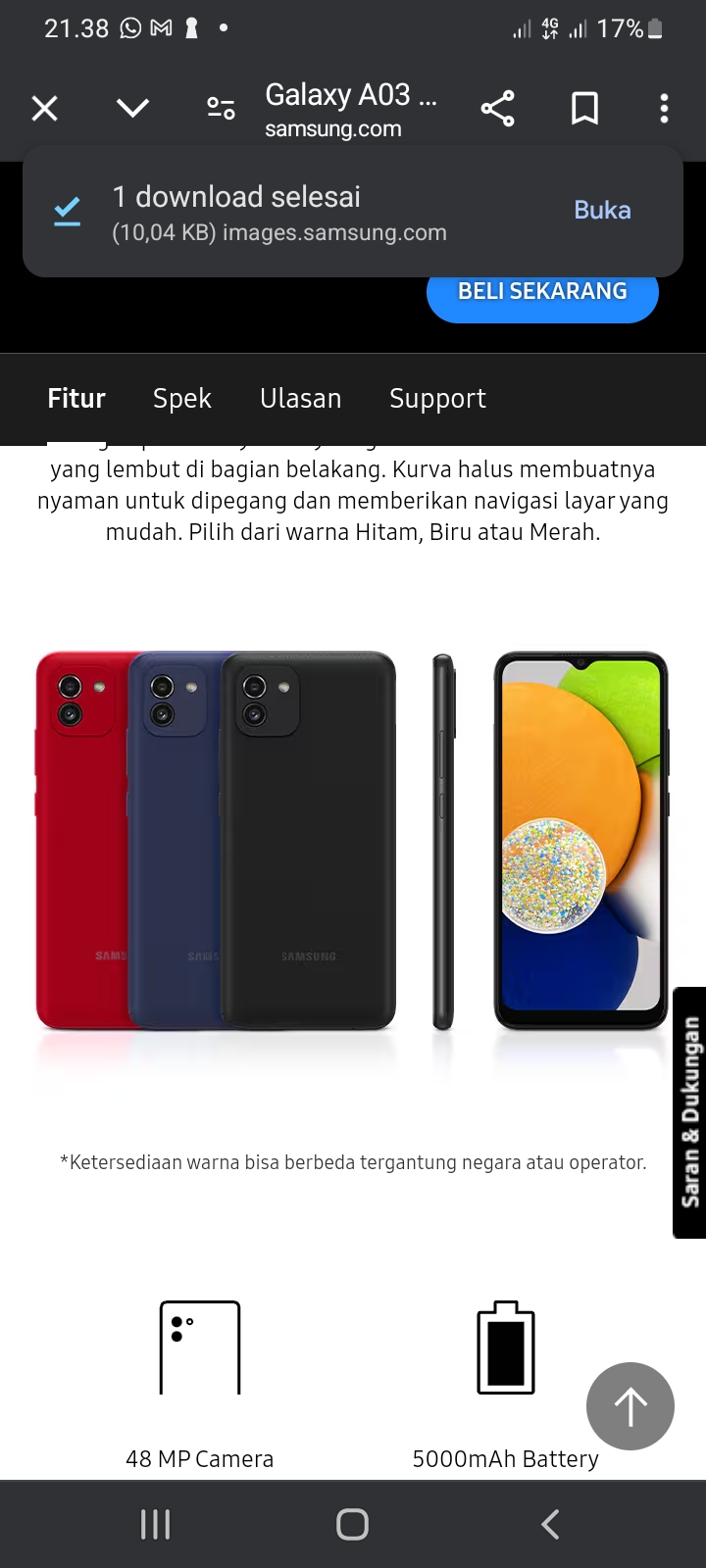 Foto laporan HP SAMSUNG AO3 WARNA HITAM (HB1218)