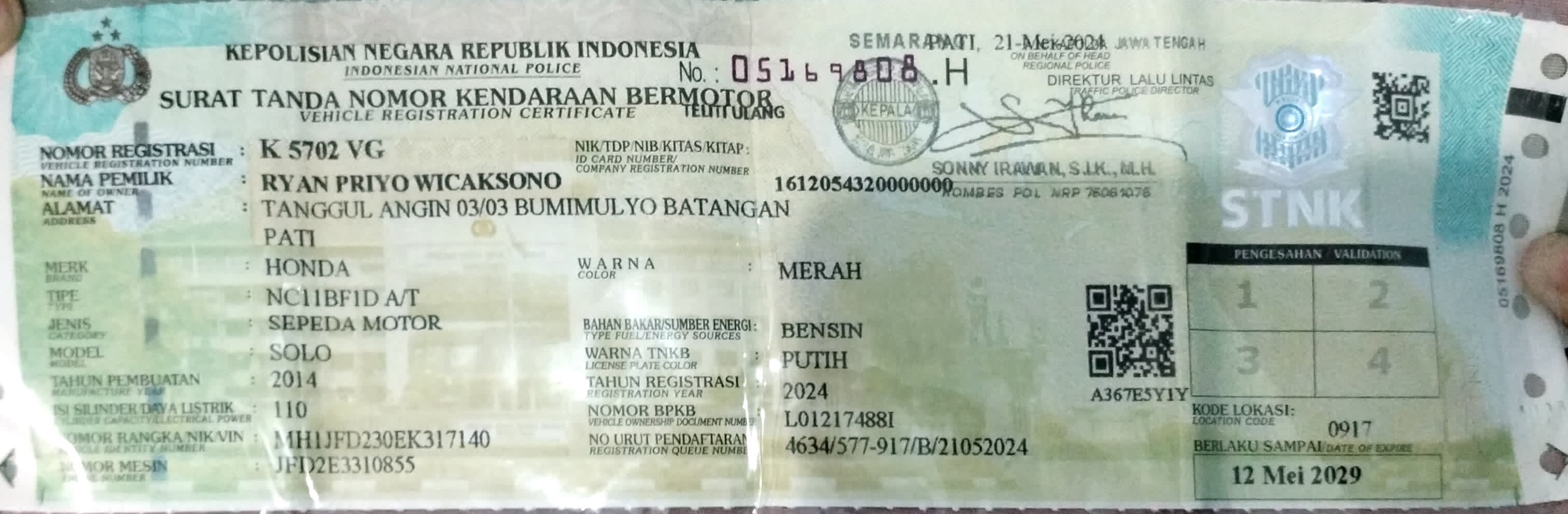 Foto laporan STNK (HB1316)