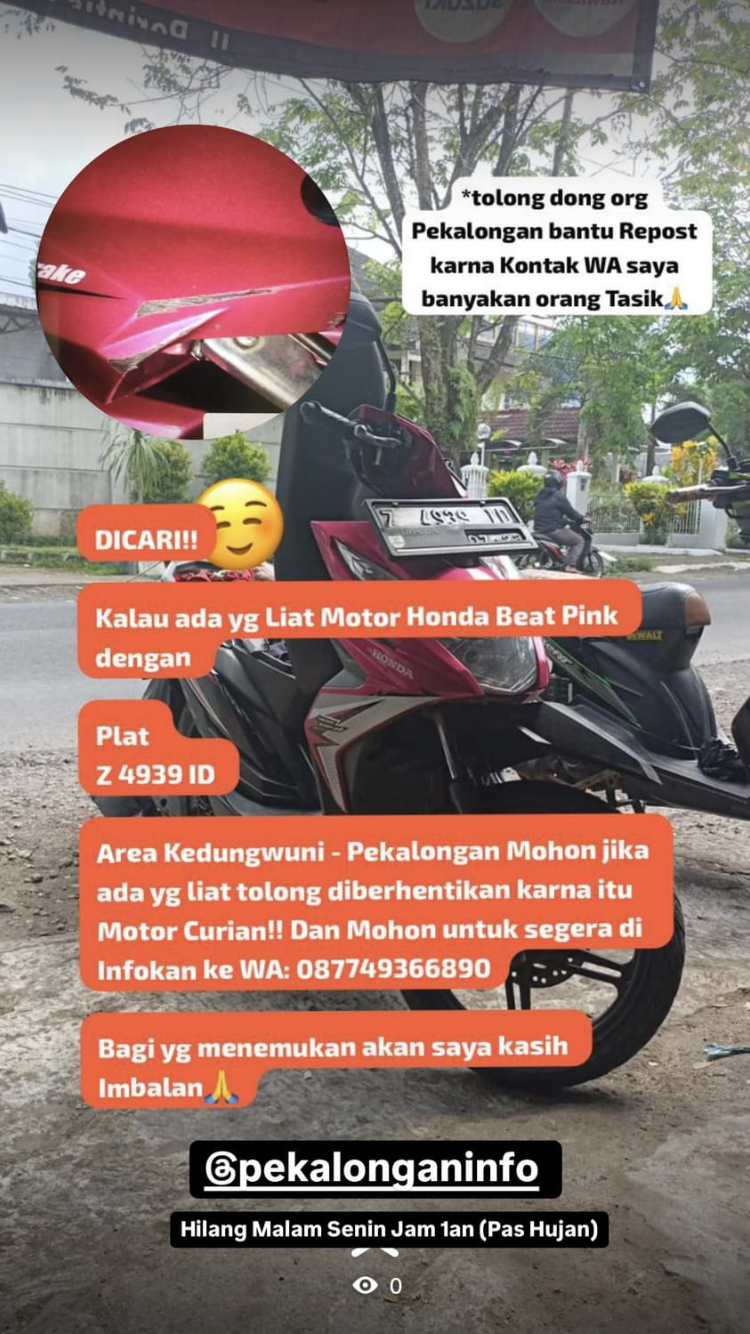 Foto laporan MOTOR BEAT MAGENTA (PINK) HITAM (HB1701)