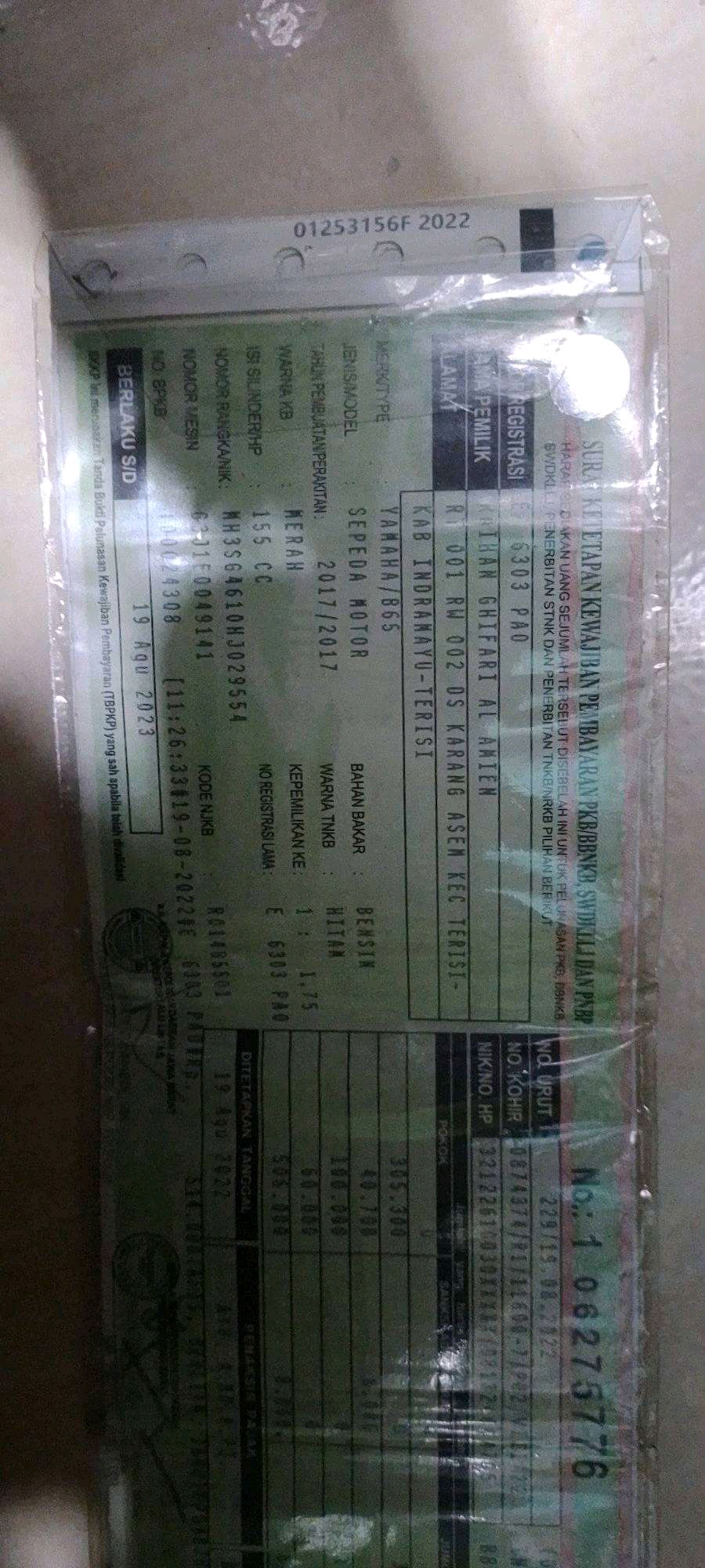 Foto laporan Tas Berisi STNK motor Aerox, KTP atas nama Try Arga Fanda Pamungkas & Safitri Wulan Sari serta Charger hp 44 watt (HB1962)