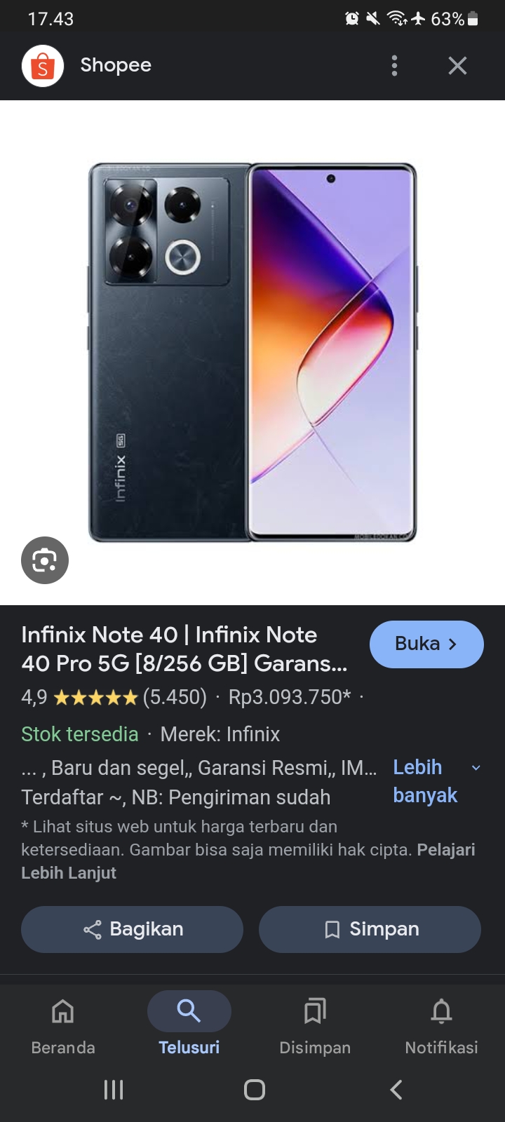 Foto laporan Hp infinix note 40 (HB2185)