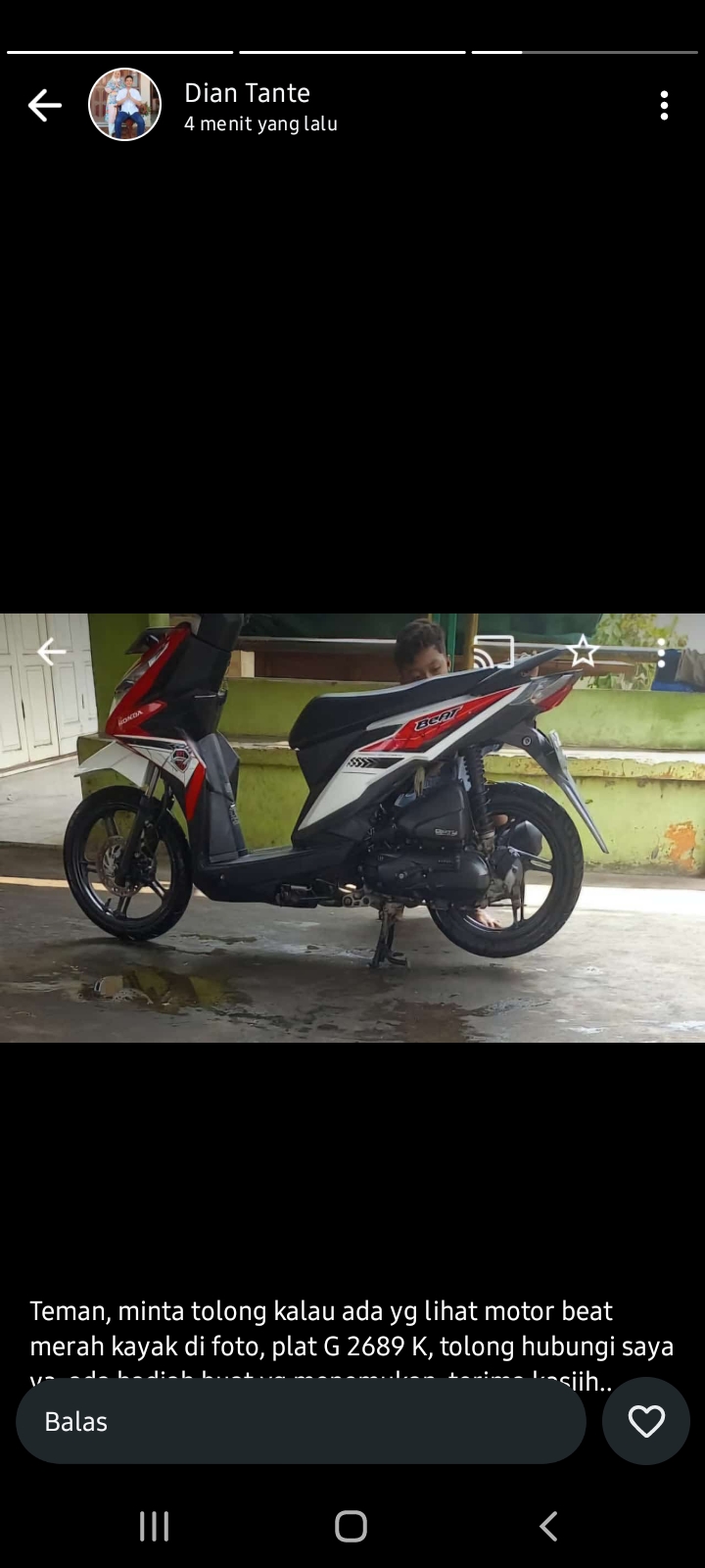 Foto laporan Motor beat merah G 2869 K (HB3147)