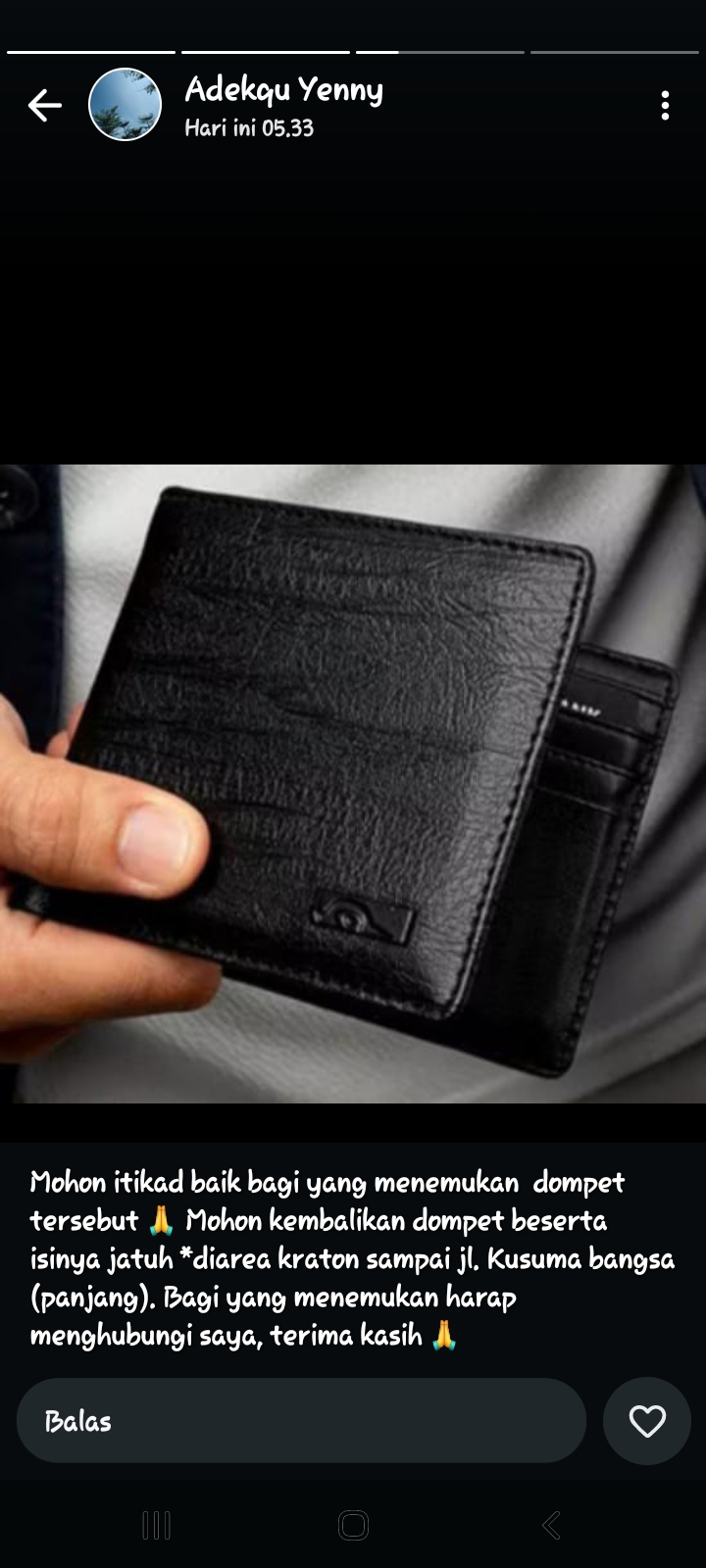 Foto laporan Dompet berwarna Hitam.. Isi uang & Stnk (HB3157)
